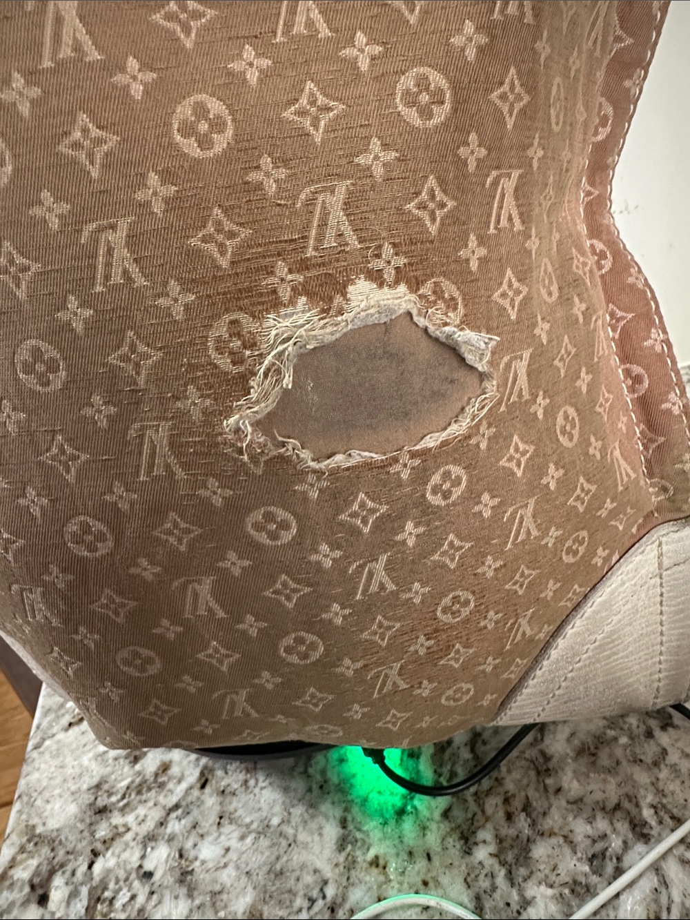 Louis Vuitton Beige Monogram Tote with Red and Black Chevron Accent. PROJECT BAG - Picture 4 of 13